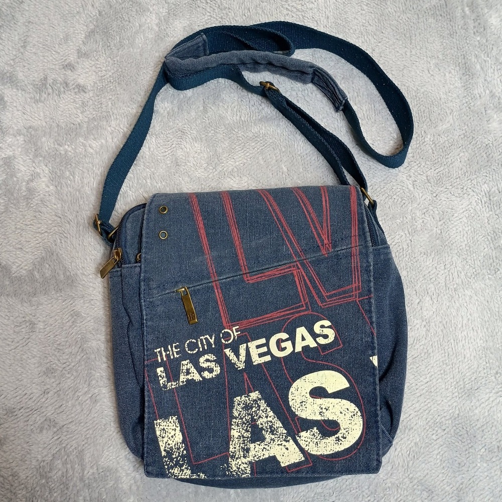 Robin Ruth Messenger Bag Women OS Blue Las Vegas Graphic Denim Crossbody Cotton